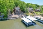 Arial Shot Lakeside of House and Dock